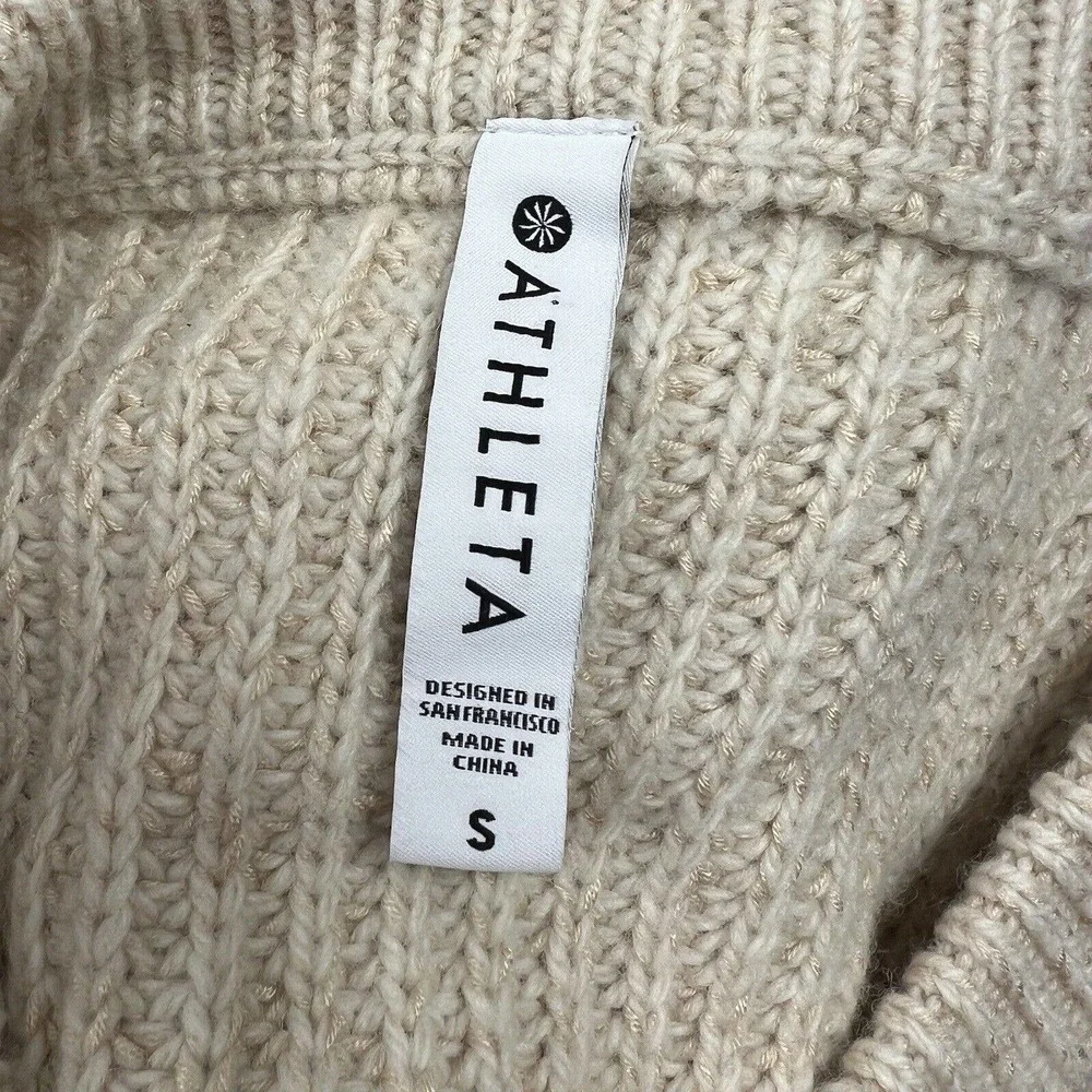 Athleta Cream Sierra Crew Neck Wool Sweater S Chunky Shaker Knit